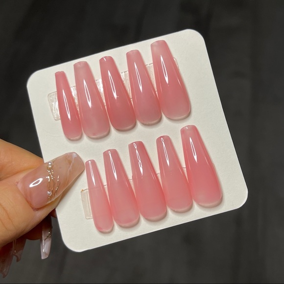 Other - Reusable handmade press on nail fake nail transparent glossy pink